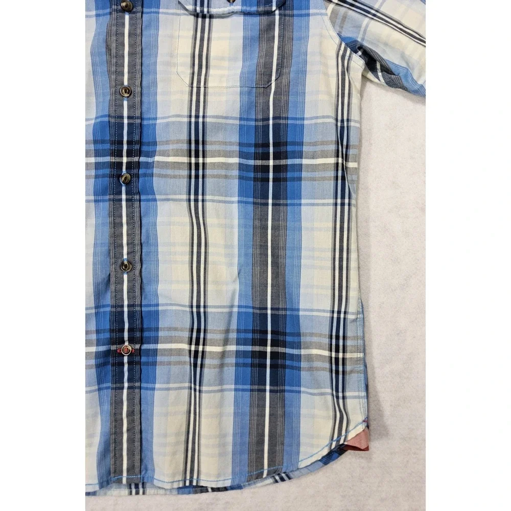 North Face Shirt Mens M Short‎ Sleeve Delridge Plaid Blue Button Up White Pocket